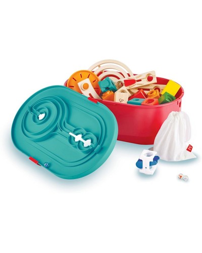 İnkişaf etdirən oyun Hape Quadrilla Stack Track Bucket Set, 4+ yaş