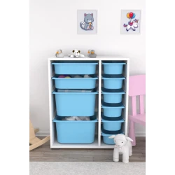 Набор шкаф для игрушек + корзины для хранения 10 шт Pratico I39017, белый/голубой, 83х69.5х30 см
