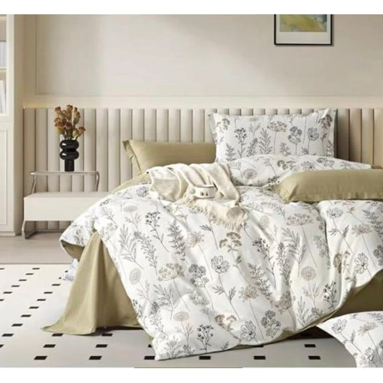 Комплект постельного белья MiraNova CTS-192, односпальный, хлопок, бежевый/белый, матрас 180x240 см, одеяло 160x220 см, подушка 50x70 см