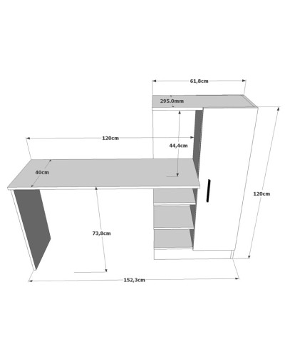 Kompüter masası Ev Plus 12116070, LDSP, 152x40x120 sm