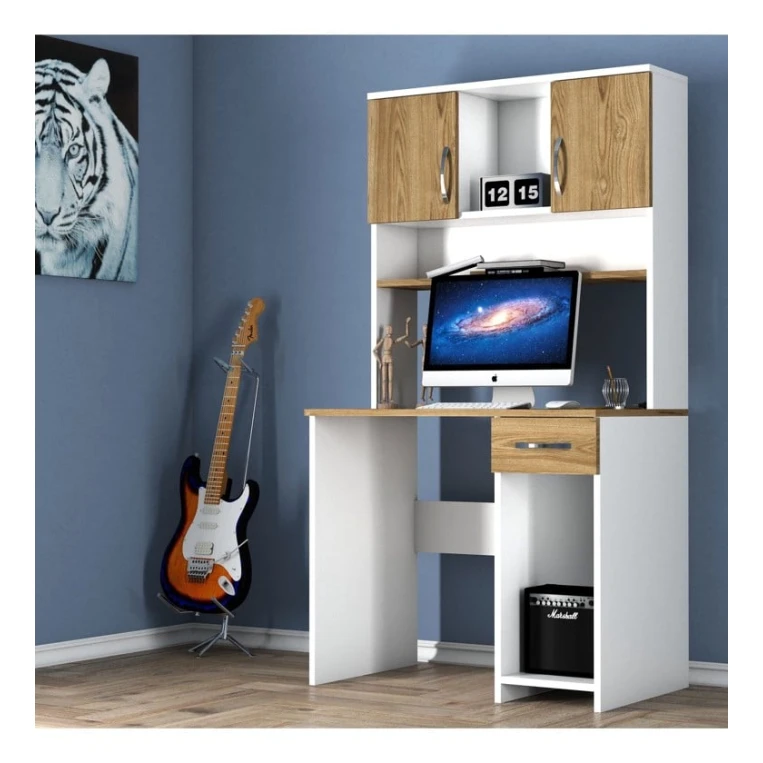 Компьютерный стол Art Mebel 74, коричневый/белый, 165x88x55 см