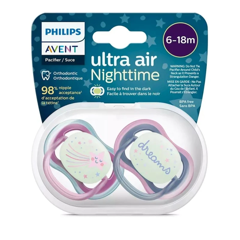 Набор пустышек Philips AVENT Ultra Air Nighttime SCF376/14, 6-18 мес, силикон
