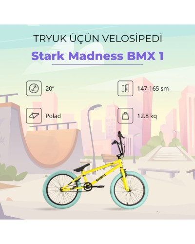 Velosiped Stark Madness BMX 1, mavi/sarı, 20