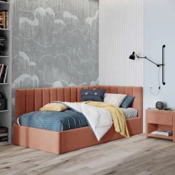 Односпальная кровать Art_tek_yataq 76, ламинат/текстиль, оранжевая, 200x85x90 см