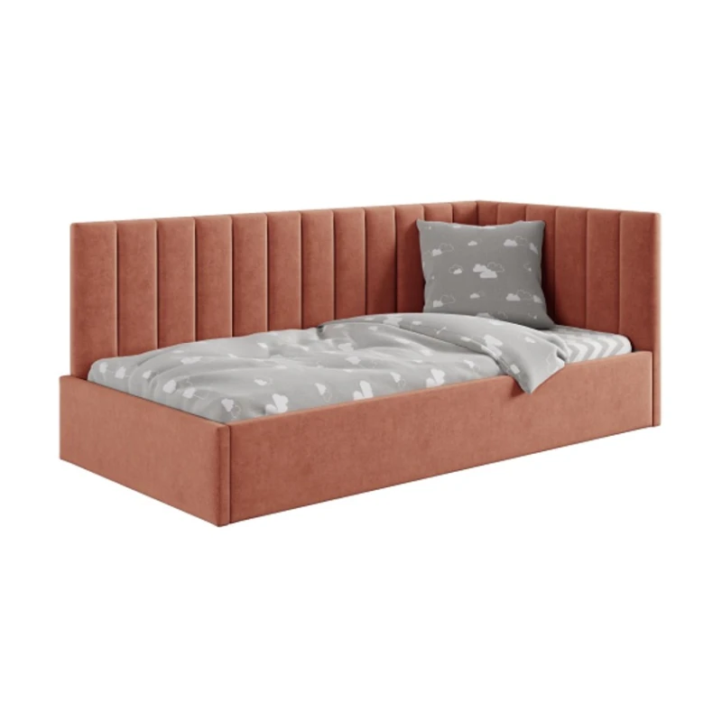 Односпальная кровать Art_tek_yataq 76, ламинат/текстиль, оранжевая, 200x85x90 см