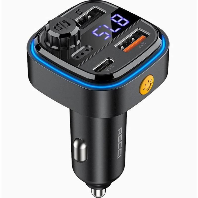Avtomobil üçün FM transmitter Recci Bluetooth LED USBx2 USB-C QC 3.1A