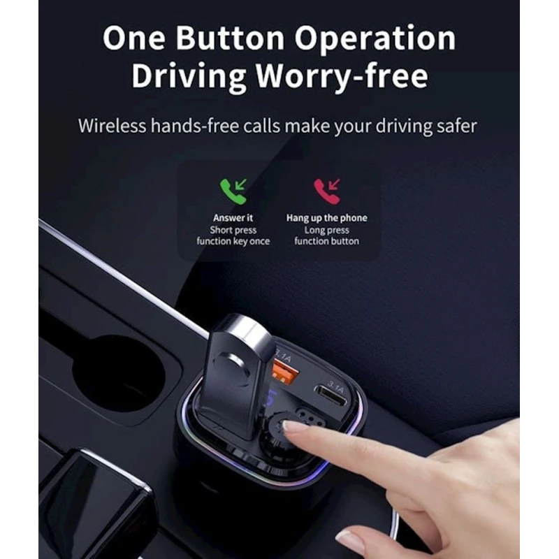 Avtomobil üçün FM transmitter Recci Bluetooth LED USBx2 USB-C QC 3.1A