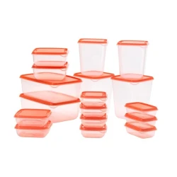 Набор контейнеров для хранения продуктов IKEA Pruta, 17 шт, 150/300/600/1000/1600/1800 мл, полипропилен, прозрачный/красный