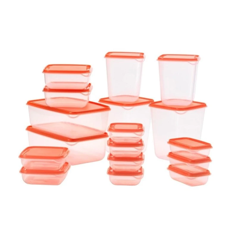 Набор контейнеров для хранения продуктов IKEA Pruta, 17 шт, 150/300/600/1000/1600/1800 мл, полипропилен, прозрачный/красный Набор контейнеров для хранения продуктов IKEA Pruta, 17 шт, 150/300/600/1000/1600/1800 мл, полипропилен, прозрачный/красный
