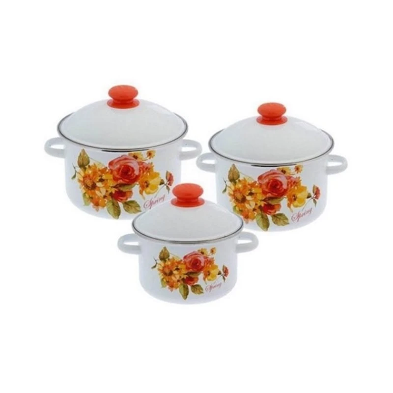 Набор кастрюль СтальЭмаль Весна N15B77, 3 шт, 2/3/4 л, эмалированная сталь, с крышкой, белый