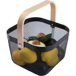 Корзина для хранения IBWell, металл/дерево, черная, 26x26x18 см