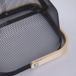 Корзина для хранения IBWell, металл/дерево, черная, 26x26x18 см