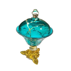 Şirniyyat qabı Mondo qapaqla, 15х23 sm, şüşə, mavi/qızılı