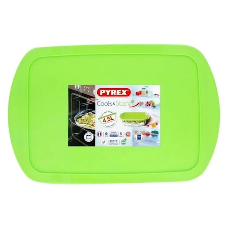 Bişirmə üçün qəlib Pyrex Cook&Store, qapaqlı, şüşə, şəffaf/yaşıl, 40x27 sm, 4.5 l