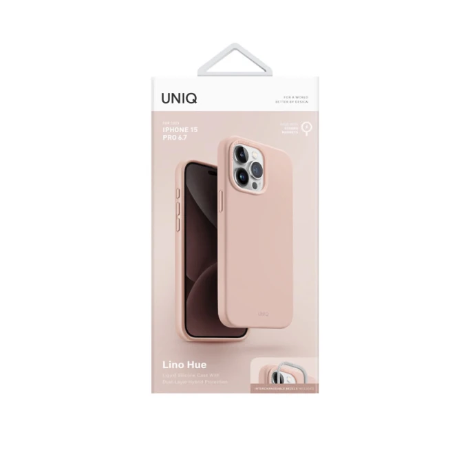 Çexol Uniq Lino Hue MagSafe Apple iPhone 15 Pro Max üçün Pink - 8886463685778