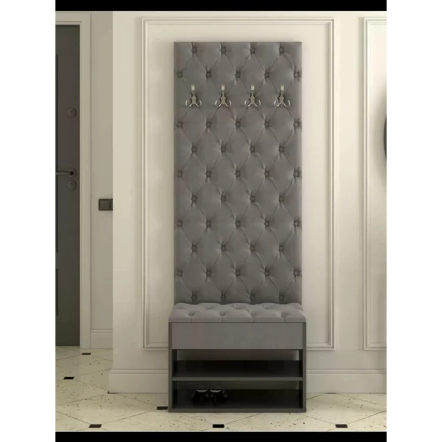 Тумба для обуви Art Mebel 38, ламинат/ткань, серая, 210х60х30 см Тумба для обуви Art Mebel 38, ламинат/ткань, серая, 210х60х30 см