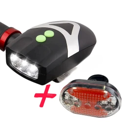 Велосипедный задний и передний фонарь 0006, пластик, черный