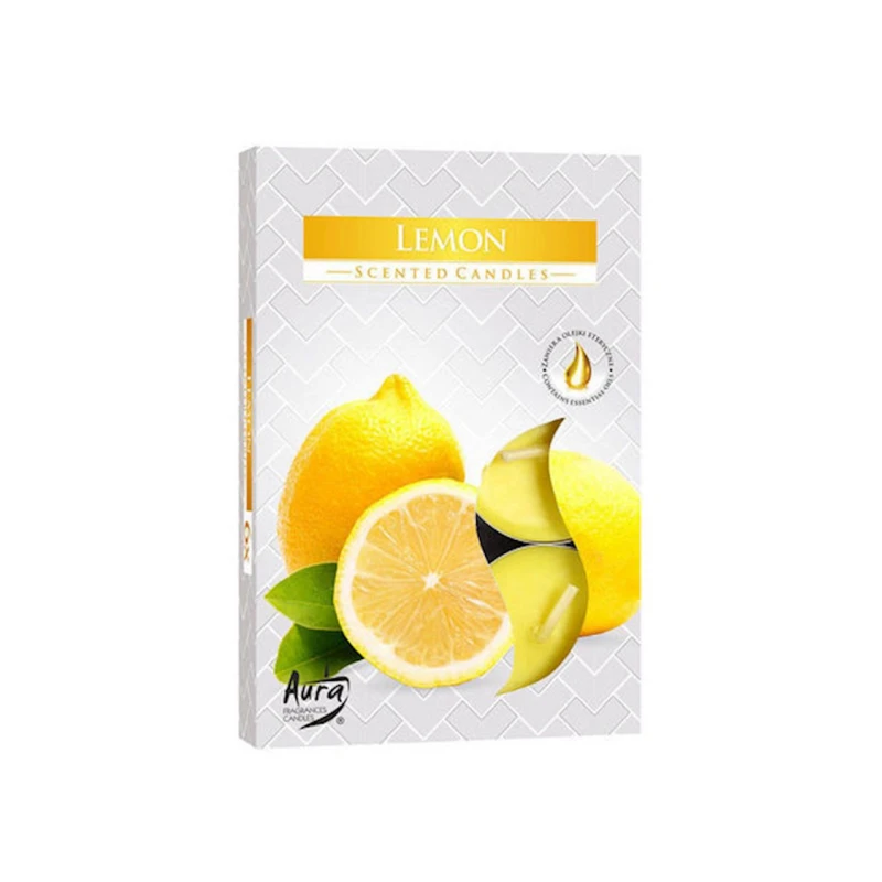 Набор ароматических свечей Bispol Lemon, 6 шт, 1.5x3.9 см, парафин, 4 часов горения, в подсвечнике, желтый Набор ароматических свечей Bispol Lemon, 6 шт, 1.5x3.9 см, парафин, 4 часов горения, в подсвечнике, желтый