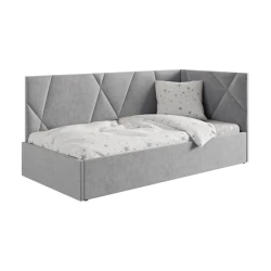 Односпальная кровать Art_tek_yataq (100) 50, ламинат/текстиль, серая, 200x85x100 см