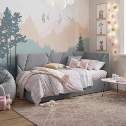 Односпальная кровать Art_tek_yataq (100) 50, ламинат/текстиль, серая, 200x85x100 см