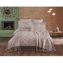 Örtük və yastıq üzü dəsti First Home Collection Karanfil, örtük 240x260 sm, yastıq üzü 50x70 sm 2 ədəd, ikinəfərlik, şönil, güpür işləməli - TP-TK-205