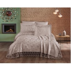 Örtük və yastıq üzü dəsti First Home Collection Karanfil, örtük 240x260 sm, yastıq üzü 50x70 sm 2 ədəd, ikinəfərlik, şönil, güpür işləməli - TP-TK-205