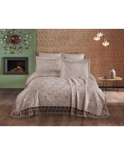 Örtük və yastıq üzü dəsti First Home Collection Karanfil, örtük 240x260 sm, yastıq üzü 50x70 sm 2 ədəd, ikinəfərlik, şönil, güpür işləməli - TP-TK-205
