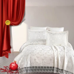 Dəst örtük + yastıq üzü Narlı 000971, şenil, ağ, 240х260 sm