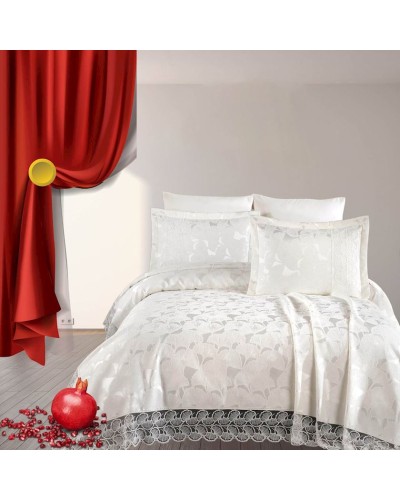 Dəst örtük + yastıq üzü Narlı 000971, şenil, ağ, 240х260 sm