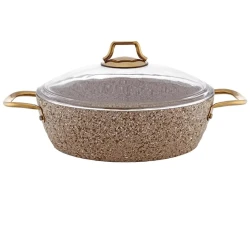 Кастрюля Shosman Pro Plus, 28 см, гранит, с крышкой, кремовая