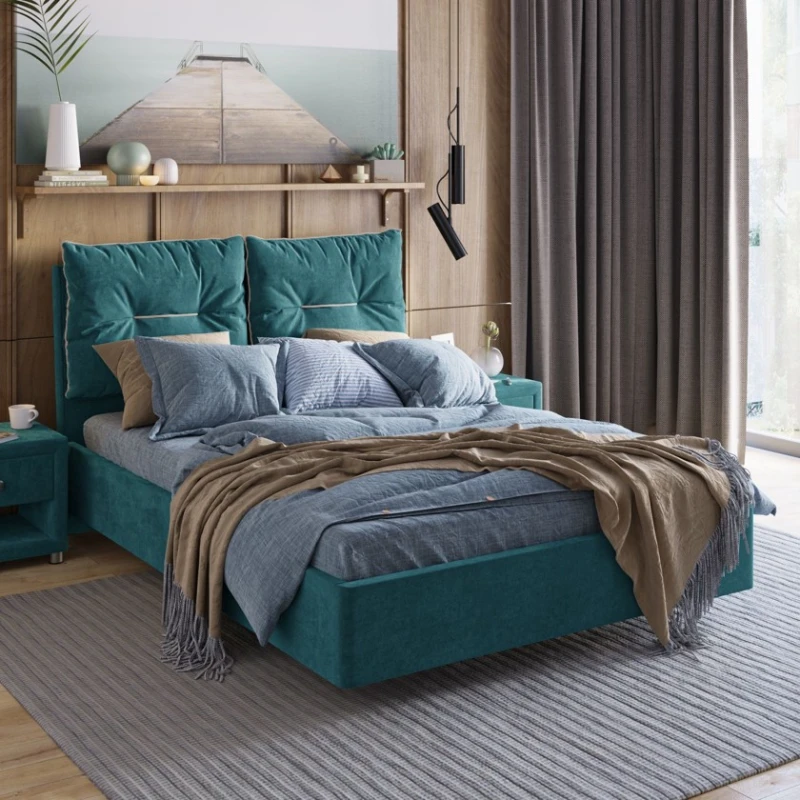 Полутороспальная кровать Art_ikili_yataq 46, ламинат, бирюзовая, 200x160x120 см