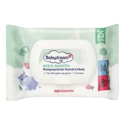 Детские влажные салфетки для лица и рук Rossmann Babydream для чувствительной кожи 25 шт