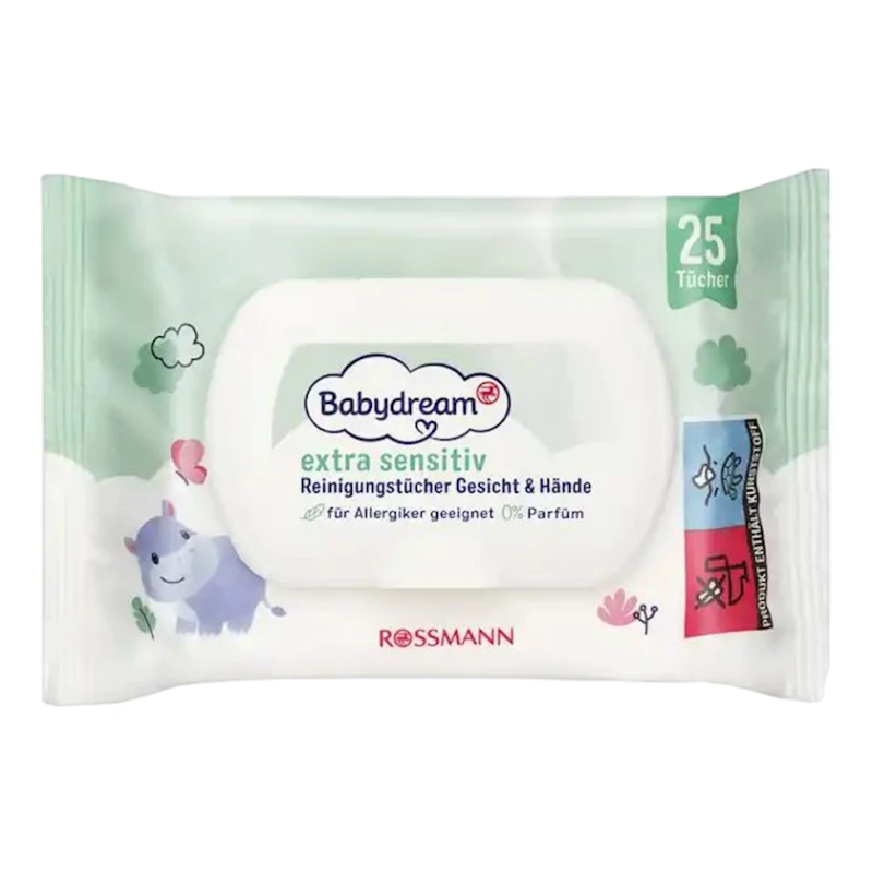 Детские влажные салфетки для лица и рук Rossmann Babydream для чувствительной кожи 25 шт