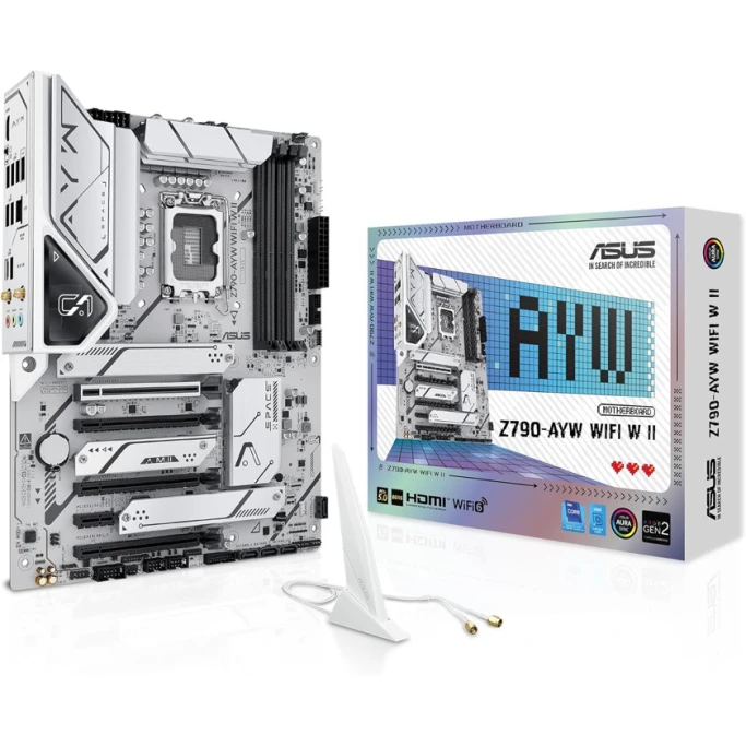 Материнская плата ASUS Z790-AYW WIFI W II Intel Z790 LGA 1700 ATX с интерфейсом PCIe 5.0, thr Материнская плата ASUS Z790-AYW WIFI W II Intel Z790 LGA 1700 ATX с интерфейсом PCIe 5.0, thr