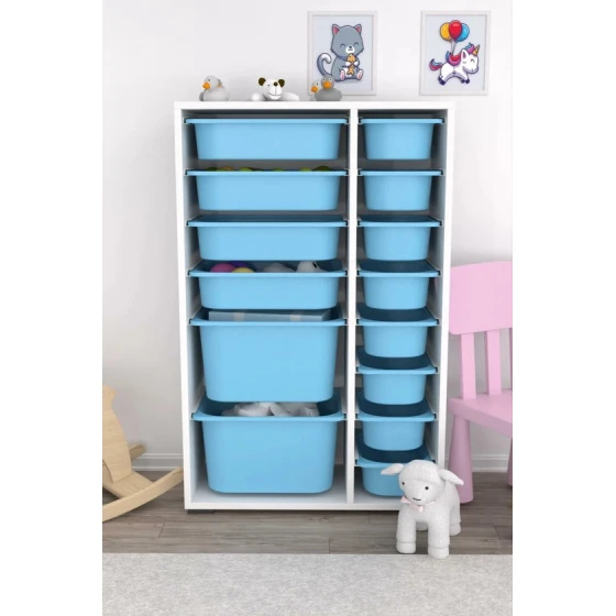 Шкаф для игрушек Pratico I39040, белый/голубой, 30x69.5x109 см Шкаф для игрушек Pratico I39040, белый/голубой, 30x69.5x109 см