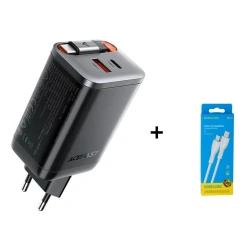 Сетевое зарядное устройство Acefast A111 PD67W черный + кабель Borofone BX51 Type-C - Lightning в подарок
