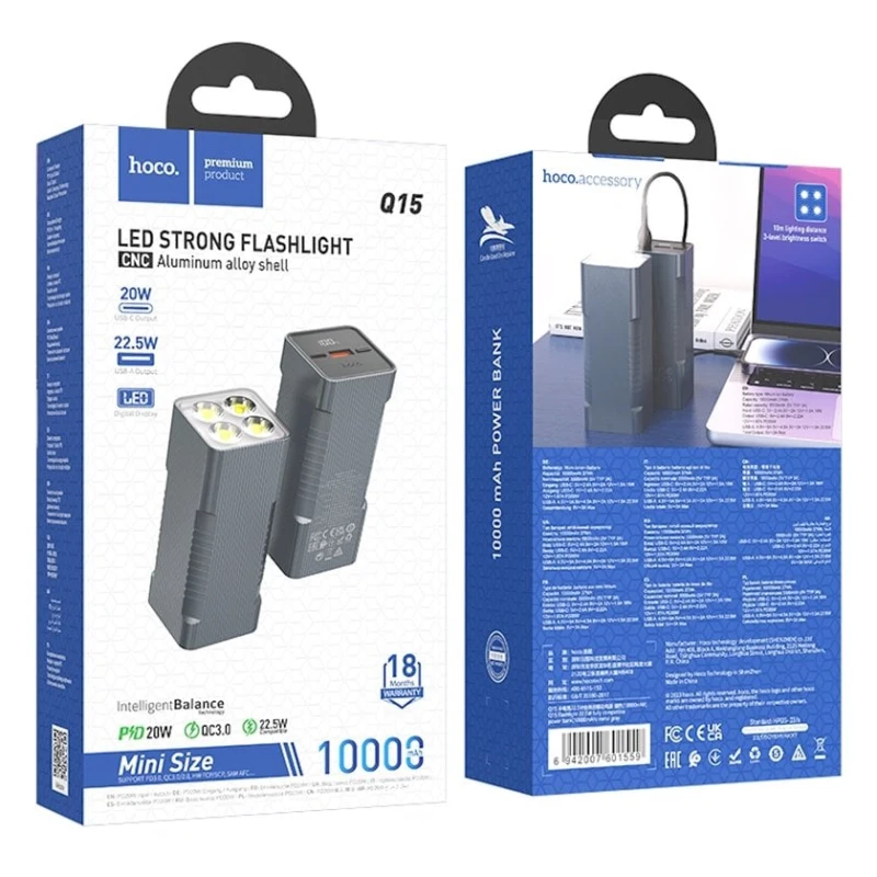 Xarici akkumulyator Hoco Q15 10000 mAh, Qara Xarici akkumulyator Hoco Q15 10000 mAh, Qara