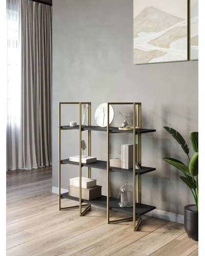 Stellaj 3563_LoftSizBlGold, 90x30x100 sm, LDSP, qara
