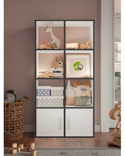 Stellaj 3563_Stellaj2doorKromka, 140х71х26 sm, LDSP, ağ/qara