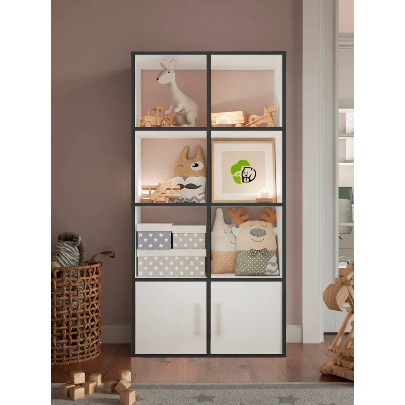 Stellaj 3563_Stellaj2doorKromka, 140х71х26 sm, LDSP, ağ/qara Stellaj 3563_Stellaj2doorKromka, 140х71х26 sm, LDSP, ağ/qara