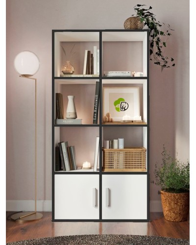 Stellaj 3563_Stellaj2doorKromka, 140х71х26 sm, LDSP, ağ/qara