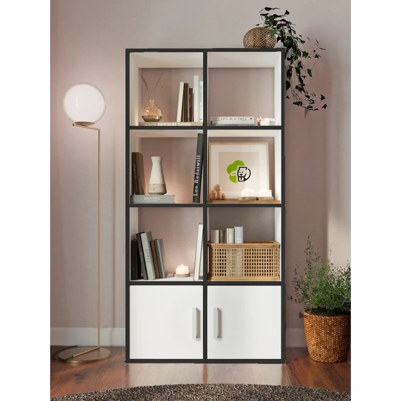 Stellaj 3563_Stellaj2doorKromka, 140х71х26 sm, LDSP, ağ/qara Stellaj 3563_Stellaj2doorKromka, 140х71х26 sm, LDSP, ağ/qara