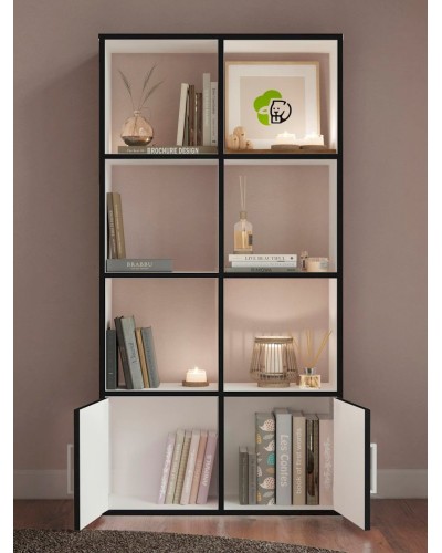 Stellaj 3563_Stellaj2doorKromka, 140х71х26 sm, LDSP, ağ/qara