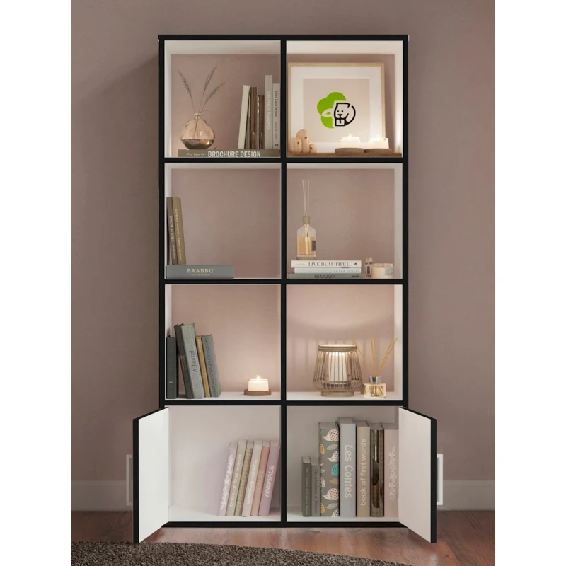 Stellaj 3563_Stellaj2doorKromka, 140х71х26 sm, LDSP, ağ/qara Stellaj 3563_Stellaj2doorKromka, 140х71х26 sm, LDSP, ağ/qara