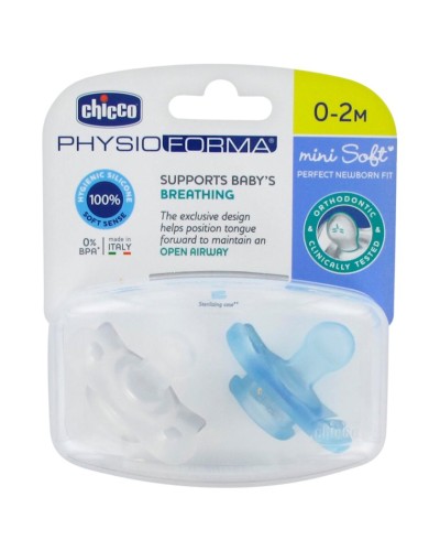 Əmziklər dəsti Chicco Physio Forma Mini Soft Boy, 0-2 ay, silikon, 2 əd, mavi