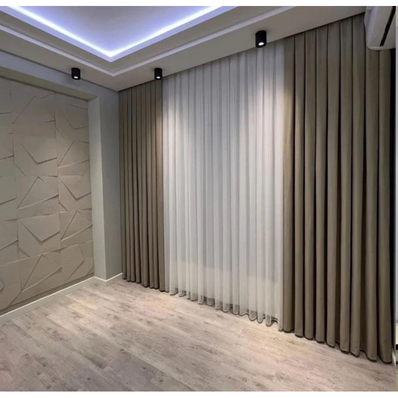 Pərdələr, neylon/velür/poliester, qəhvəyi, 300x300 sm