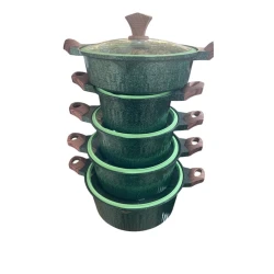 Qazan dəsti, qranit, yaşıl, 10 parça, 20/24/28/32 sm qazan, 28 sm tava
