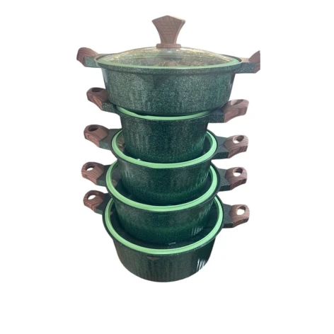 Qazan dəsti, qranit, yaşıl, 10 parça, 20/24/28/32 sm qazan, 28 sm tava