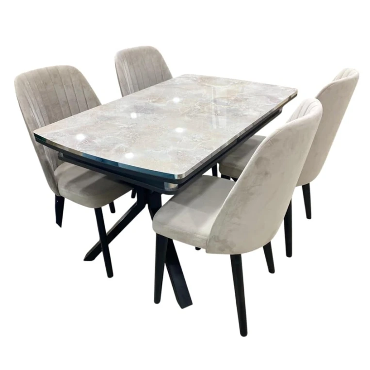 Комплект обеденный стол и стулья SR-5, черный/белый Комплект обеденный стол и стулья SR-5, черный/белый