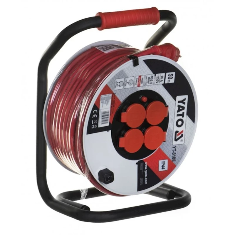 Удлинитель Yato YT-8108, 50 м, 4-розеточный, красный/серый Удлинитель Yato YT-8108, 50 м, 4-розеточный, красный/серый